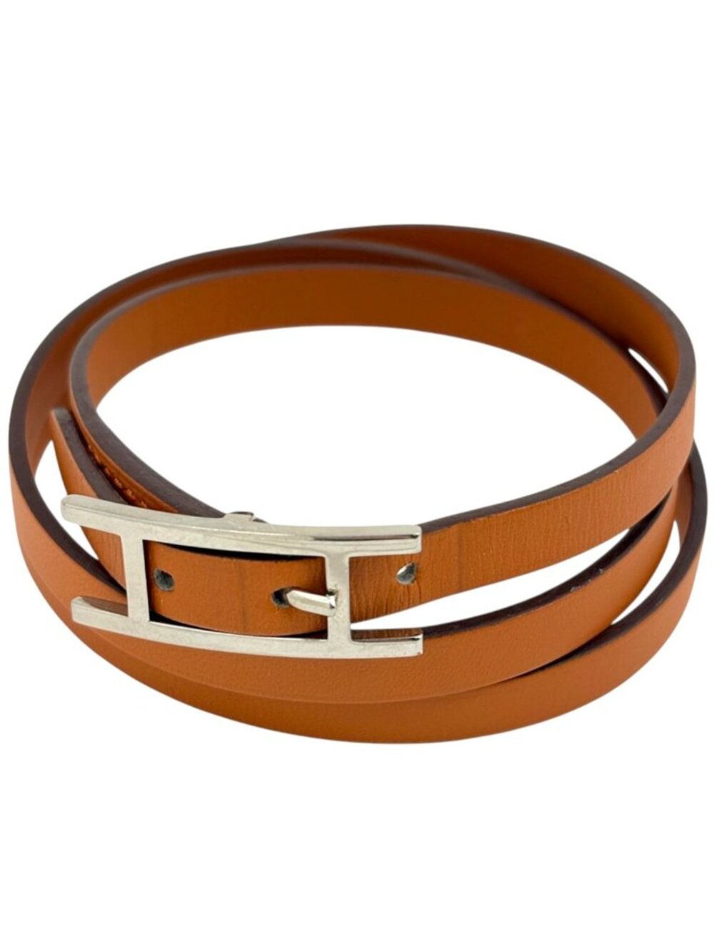 Hermes Hapi 3 Bracelet Leather Silver Plated Orange